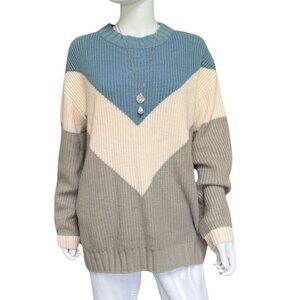 Color Block Knitted Crewneck Pullover Long Sleeve Sweater Size XL 10